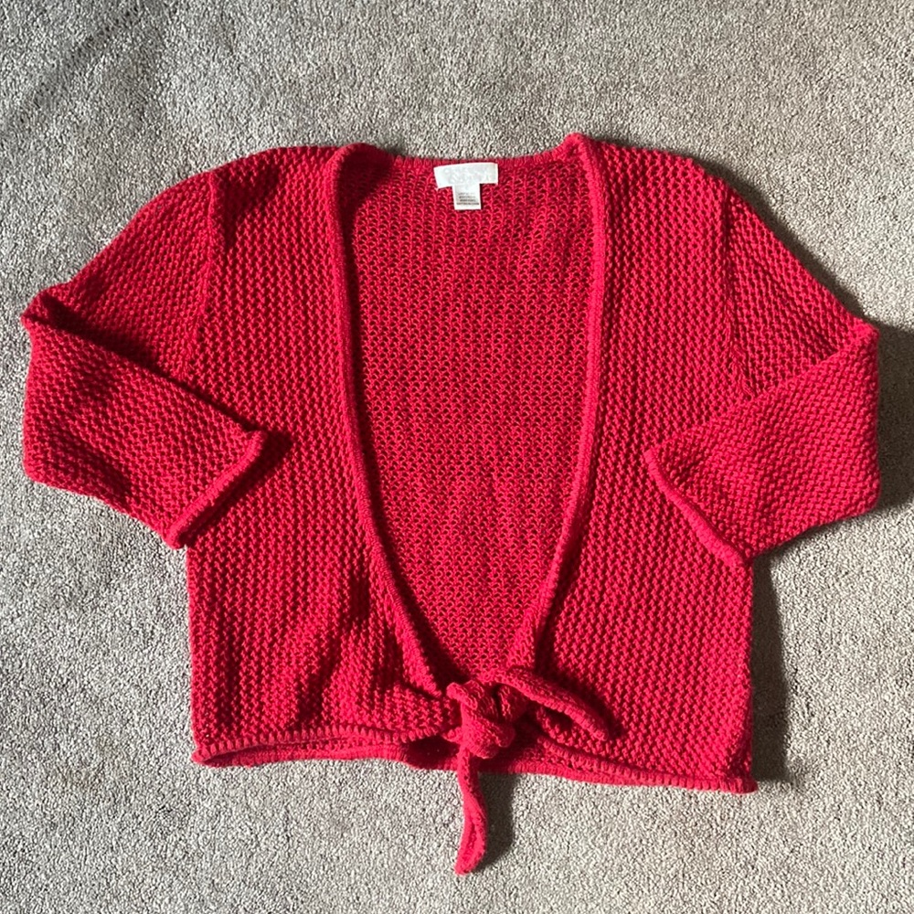 Vintage Christopher & Banks Crochet Knit Cropped Wrap Blouse Red small
